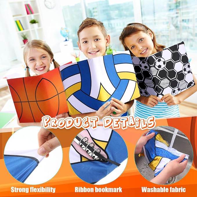 Fuyoooo 6 Pcs Stretchable Book Covers up to 9 x 11 Inches Nylon Fabric Jumbo Book Sleeves Washable Durable Reusable Cover Protector for Hardcover Textbooks Notebook(Balls)
