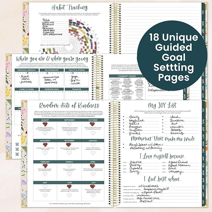 bloom daily planners 2026-2027 Hardcover Academic Year Goal & Vision Planner (July 2026 - July 2027) - 13 Months Agenda - Monthly & Weekly Calendar Organizer - 7.5" x 9" - Garden Party, Beige
