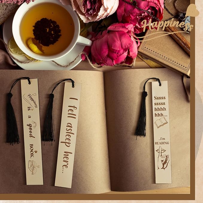 Colarr 12 Pcs Wood Bookmarks for Woman Book Club Gift for Book Worms Books Lovers Bookmarks Bulk with Tassels for Reading Party Favors Books Exchange Club Men & Women Friends(Charming)