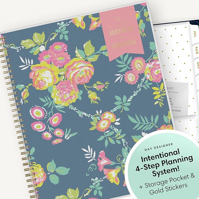 Blue Sky Day Designer 2025-2026 Weekly and Monthly Academic Year Planner Calendar, July 2025 - June 2026, 8.5" x 11", Flexible Cover, Laminated Tabs, Storage Pocket, Includes Stickers, Peyton Navy