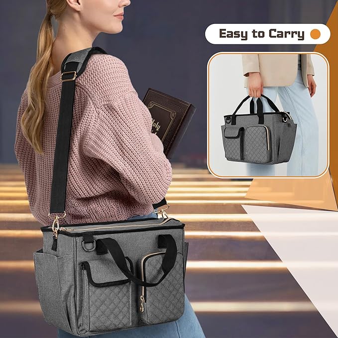 LUXJA Large Bible Bag with Water Bottle Pocket and Shoulder Strap, Bible Tote Bag for Women with Multiple Pockets (Bag Only), Gray