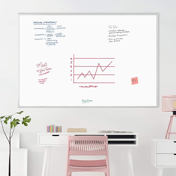 U Brands Melamine Non-Magnetic Dry Erase Board White Board, 72" x 48" Inches, Silver Aluminum Frame