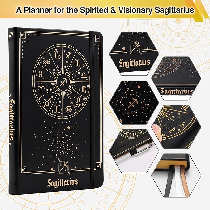 AuroPlanner Sagittarius Zodiac Undated Planner – Monthly Weekly Daily Astrology Portable Journal Notebook, A5 (5.8” × 8.3”), 160 Pages 4-Month Layout, 100 GSM Paper