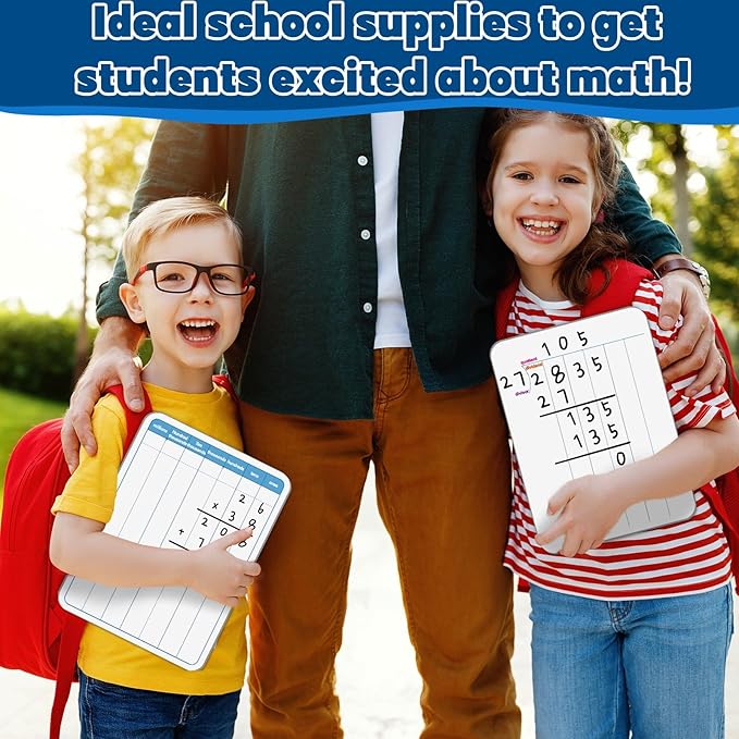 48 Pack Dry Erase Long Division Whiteboard for Kids Teaching Multiplication Double-Sided Cardboard Board Division Chart Portable Math Manipulatives Thickened Whiteboard Educational Tools 12" x 9"