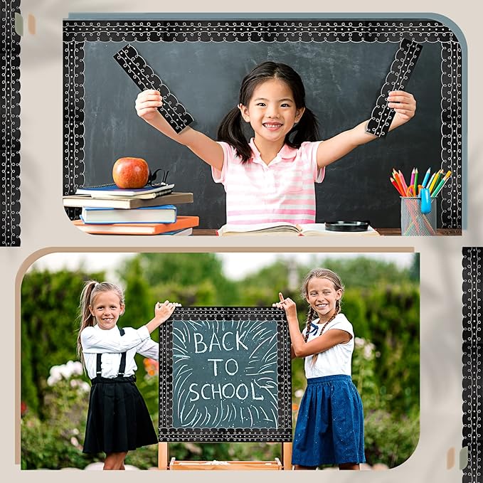 Leinuosen 50.5 ft Bulletin Board Border 44 Pcs Squiggles and Dots Die Cut Border Trims with 20 Sheet Glue Point Dots Bulletin Back to School Decoration for Classroom School Office(Black with White)