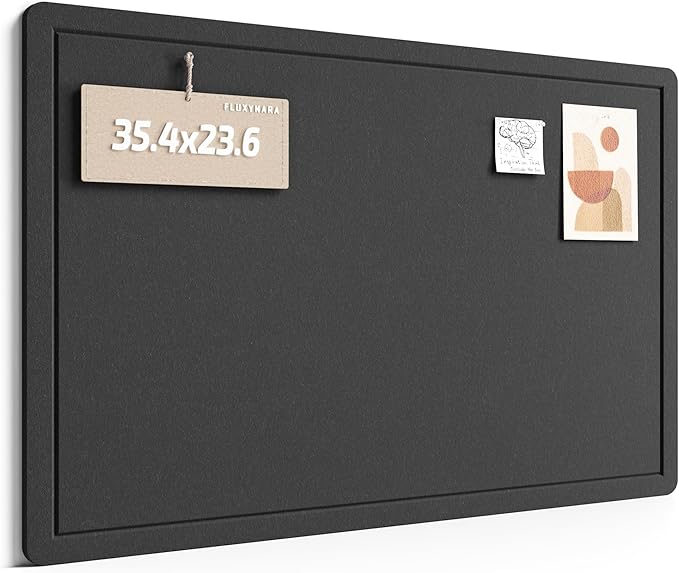 Fluxynara Bulletin Board,35.4" x 23.6" Cork Board Alternative with 12 Safe Removable Adhesive Tabs, Foldable Felt Pin Board for Home Office, Classroom, Bedroom,Entryway for Walls—Black
