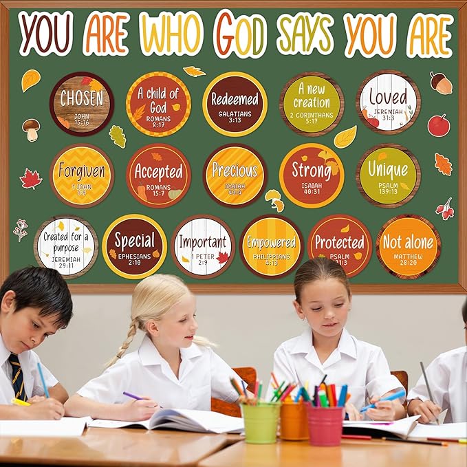 Christian Bulletin Board Decorations Set Motivational Quote Cutout God Says You are Thanksgiving Day Classroom Wall Decorations Fall Plaid Bulletin Board Set for Sunday School Home Church Supplies