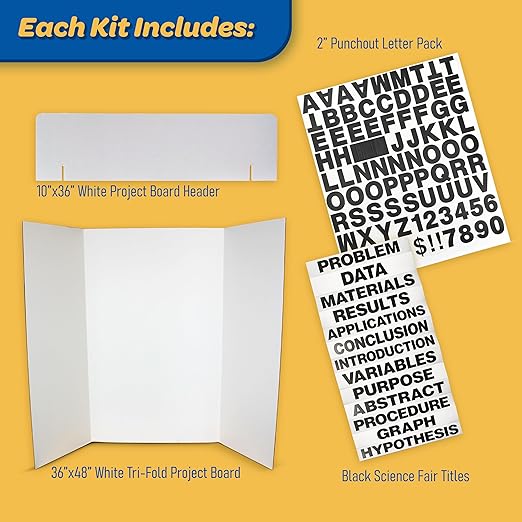 Flipside Products 36" x 48" Project Board Kit, 24 Pack, School Presentation Display Board and Supplies, Trifold Kits, Letters, Titles, Header Display, Presentation, All in One