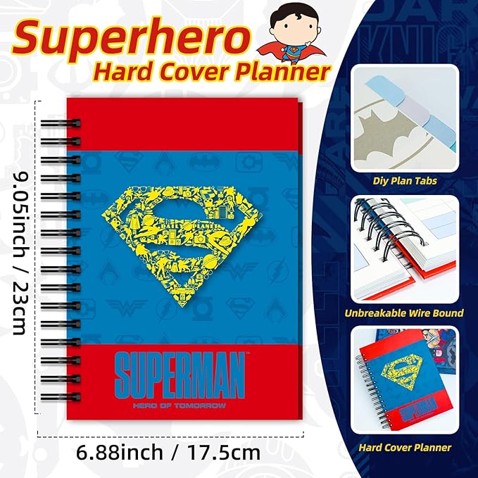 Superman Notebook Planner 2026, Hardcover Weekly/Monthly Planner with Notes Pages, Spiral Calendar Organizer Journal for Teacher Student Hero Fans (Plan B)