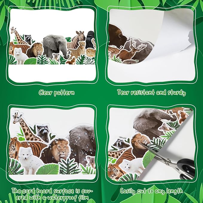 66ft Jungle Animals Bulletin Board Borders Rolled Jungle Safari Themed Decoration Zoo Animal Print Bulletin Border Trim for School Classroom Blackboard Office Chalkboard Whiteboard Wall Decor