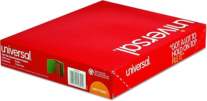 Universal 10302 Pressboard Classification Folders, Letter, Six-Section, Emerald Green (Box of 10)
