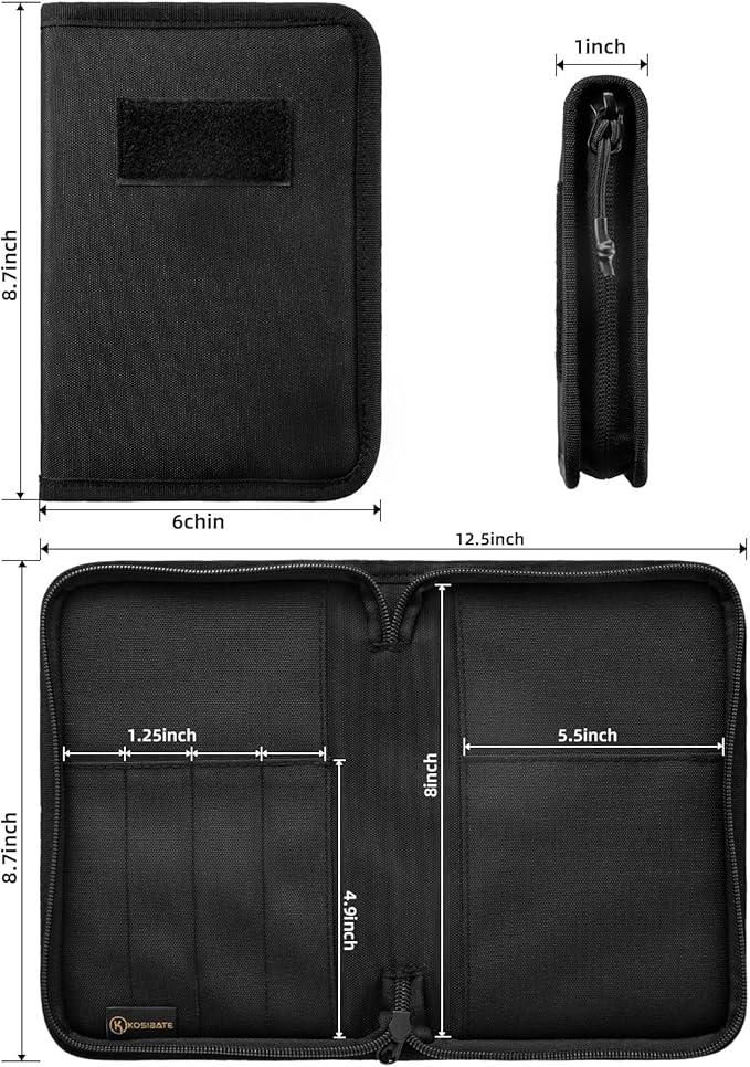 Kosibate Tactical Notebook Cover with Zipper,7.5x5 Inch OCP Military Notebook Cover, Detachable Army Field Tactical Portfolio Organizer with Flag Patch, for Protecting Notes, Book(Black, Cover Only)