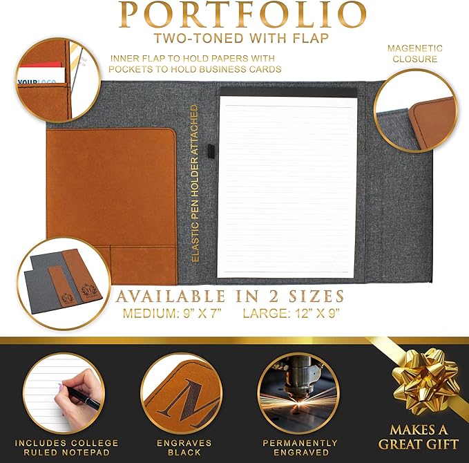 My Personal Memories Customized Portfolio with Custom Monogrammed Flap - Engraved Teacher, Student, Business, Man, Woman, Gift (Rust Flap)