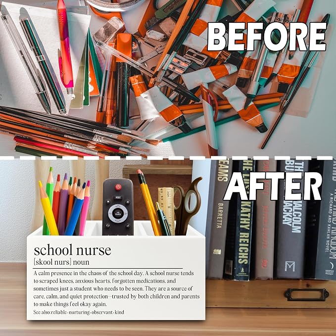 School Nurse Gifts Pen Pencil Holder Organizer for Desk, Nursing Student Gifts, Nursing School Graduation Gift Wooden Box Sign for Office Workplace Desk Tabletop Decorations
