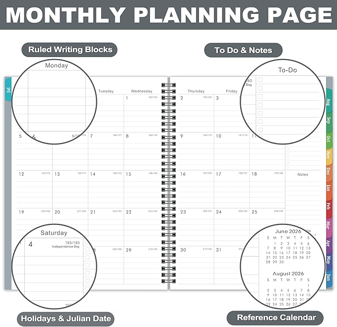 Planner 2026-2027 – 2026-2027 Planner Weekly and Monthly, 9" x 11", Large, July 2026 – June 2027, 12 Monthly Tabs, Strong Twin-Wire Binding, Inner Pocket, Hardcover, Grey
