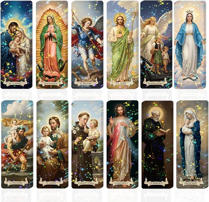 48 Pcs Catholic Bookmarks, Christian Religious Paper Bookmark Bulk for Women Man, Jesus Virgin Mary Angel Bookmark Catholic Gift for Reading Lovers Church Accessories