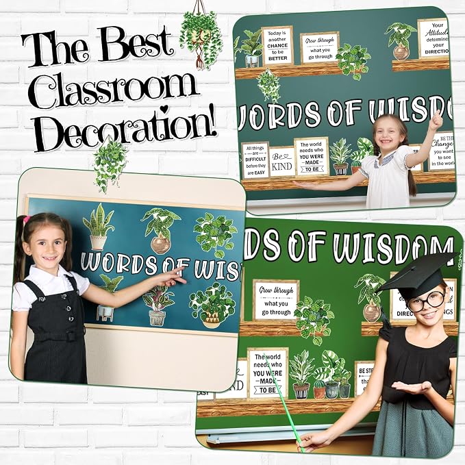 Qilery Classroom Bulletin Board Set, Greenery Bookshelf Decor, Plant Motivational Classroom Decorations, Reading Library Bulletin Board Cutouts for Back to School Teacher Wall Decor