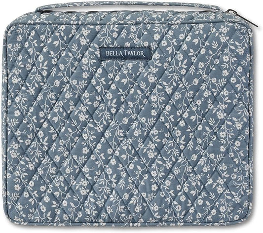 Bella Taylor Quilted Bible Cover for Women, Cotton Fabric Bible Case for Medium and Large Study Bibles, Heritage Blue Floral