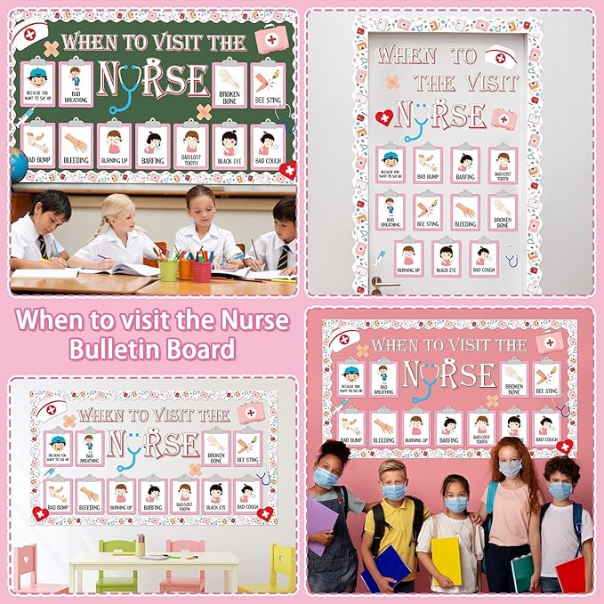 party greeting School Nurse Theme Bulletin Board Set Nurse Classroom Decoration Nursing Paper Cutouts Health Bulletin Board Boarder for Office Wall Art Hospital Medical Healthcare Nurses Day Supplies