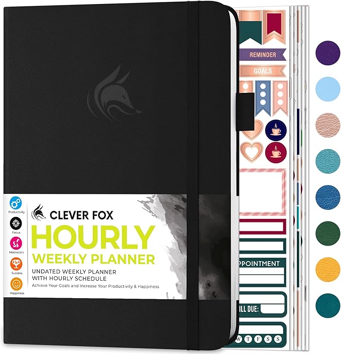 Clever Fox Planner Schedule – Undated Weekly & Monthly Life Planner with Time Slots, Appointment Book & Daily Organizer, A5 (Black)