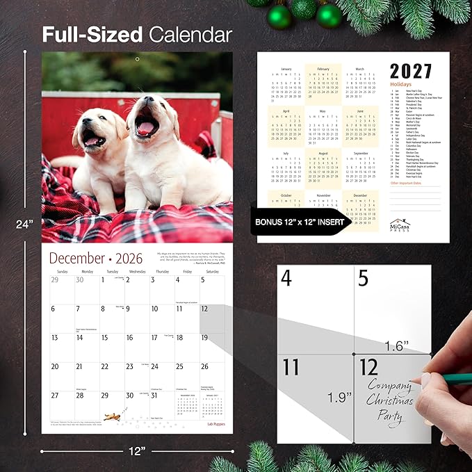 MICASA PRESS Lab Puppies 2026 Wall Calendar 12 Month | 12" x 24" Open | Thick & Sturdy Paper |Giftable| Cute Labrador Retriever Puppy Dog Calendar 2026