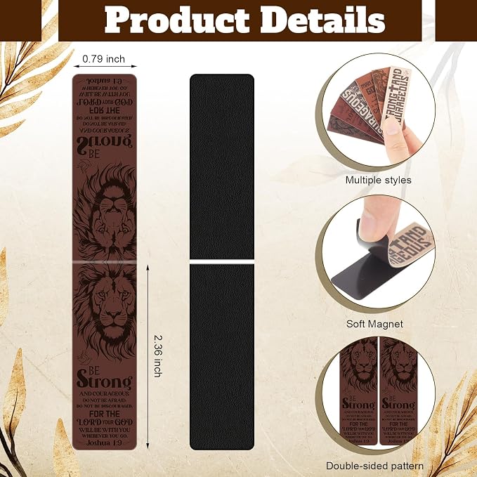 48 Pcs Magnetic Bible Bookmarks for Men Father's Day Christian Gifts Bulk Lion Inspirational Scripture Bookmarks, The Lord is My Strength Strong & Courageous Religious Gifts for Dad