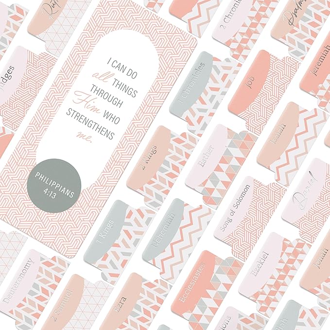 OFFILICIOUS Bible Book Tabs, 100 Soft-Touch, Laminated Bible Tabs for Holy Bible, Durable Tabs for Bible, Protestant & Catholic Bible Tabs, Pink Bible Tabs for Women