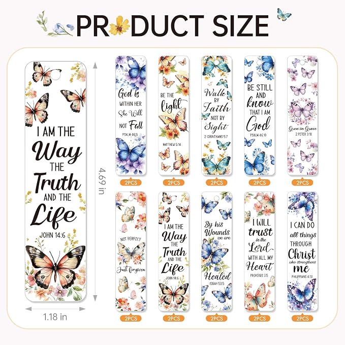 AFRITEE UV DTF Bookmark Wraps - 24 Pcs Bible Christian Inspirational Quotes Acrylic Bookmark Stickers, Floral Butterfly Cold Transfer Sticker for Bookmarks Uvdtf Decals Wrap Decor Gift for Book Lovers