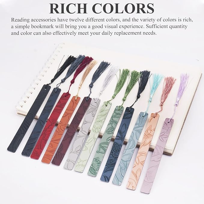 12 Pcs Pastel Leather Bookmarks Colorful for Women Students Teachers Book Lovers Reading Supplies(12colors7)