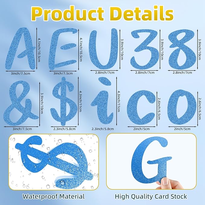 273 Pcs 4 Inch Glitter Bulletin Board Letters Set - Poster Board Letter Cutouts with Alphabet, Symbols, Numbers, Storage Bag - Classroom Decor, DIY Projects, Teacher Supplies, Office (Light Blue)