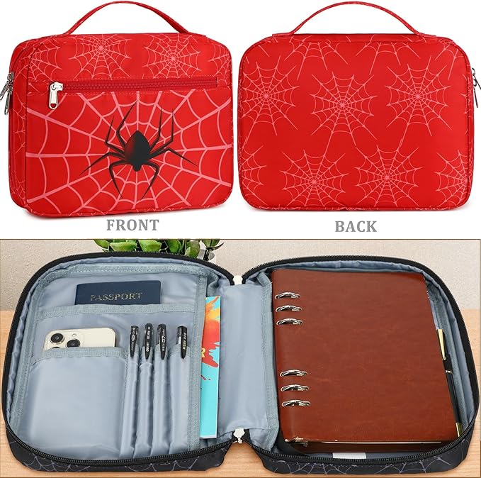 JIANYA Bible Cover for Boys Kids Bible Case Church Bag Childrens Bible Bag with Handle and Zippered Pocket, Spider Red