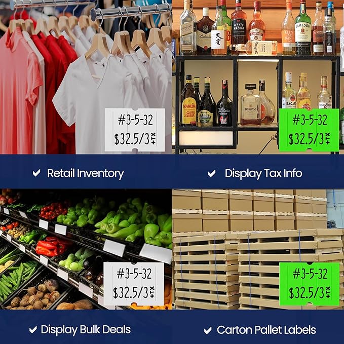 Perco White & Green Pricing Labels for Perco 2 Line Price and Date Gun – One White & One Green Sleeve - 2 Sleeves, 16 Rolls Combo Pack - 12,000 Price Marking Labels – with Label Scraper Included