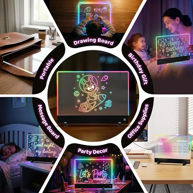 LED Note Board with Colors & Light Effects – Rechargeable 13'' Portable LED Drawing Board Doodle Glow Memo Message Dry Erase Lumi Boards Gift for Boys, Girls, Classroom, Office, Birthday & Valentines