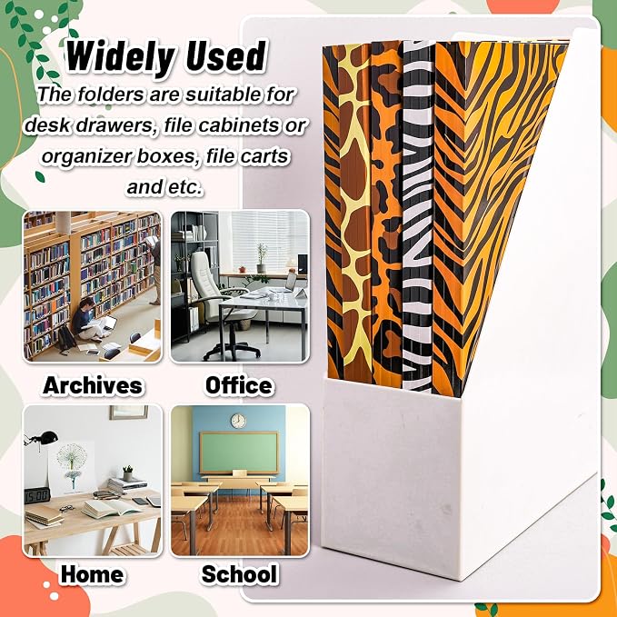 Whaline 24 Pack Animal Prints File Folders Letter Size Safari Leopard Zebra Tiger Giraffe Print File Pockets with 1/3 Cut Tab for Home Office Classroom Supplies, 8.9 x 11.6 Inch