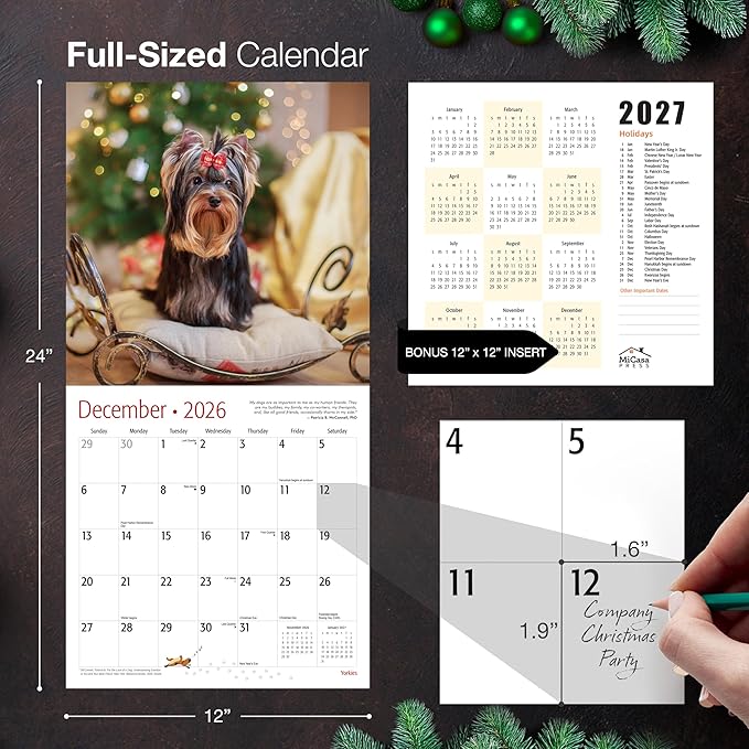 MICASA PRESS Yorkies Yorkshire Terriers 2026 Wall Calendar 12 Month | 12" x 24" Open | Thick & Sturdy Paper | Giftable | Cute Puppy Dog Calendar 2026