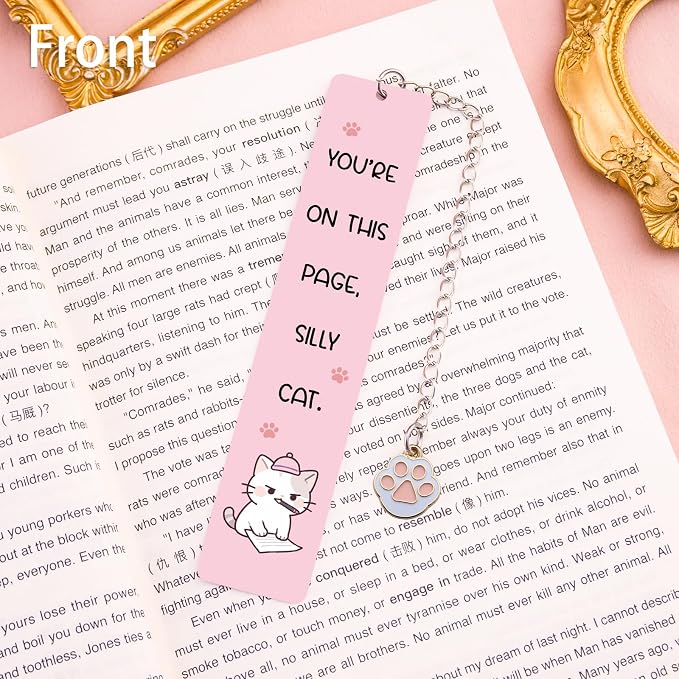 Cute Cat Book Marks for Reading Women Bookish Gifts for Cat Lovers Funny Animals Bookmark for Book Cats Lover Kids Silly Cats Pink Stainless Steel Bookmark