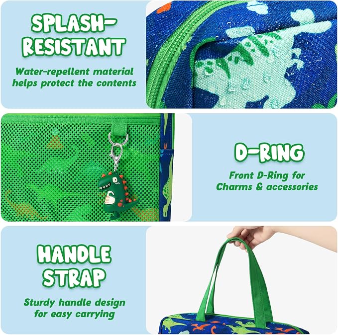 WAWSAM Dinosaur Kids Mesh Zipper Pouch, File Organizer Folders with Pocket | 13.78" x 11.42" Waterproof File Folder for Boys with Handle, Document Organizer for School, Books, Travel, Home Storage