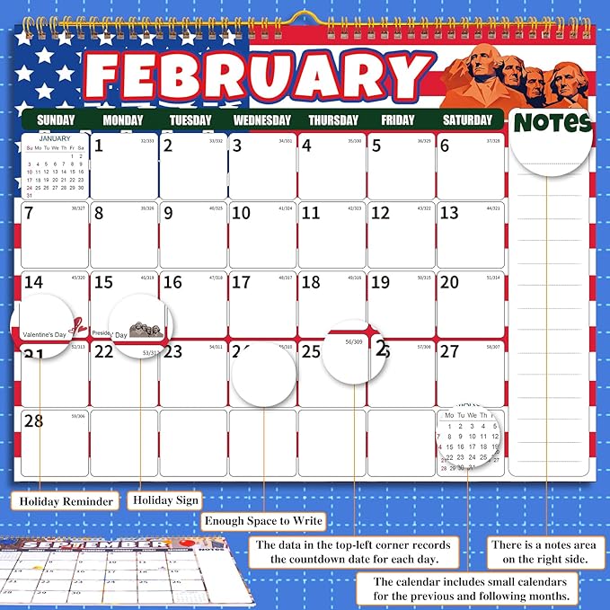 Wall Calendar 2026-2027 (July 2026 - December 2027) - 18 Month Large Hanging Calendar 14.57 x 11.42 Inches, Monthly Planner with Ruled Blocks, Thick Paper, Holidays, To-Do List & Notes for Home, Office, Classroom
