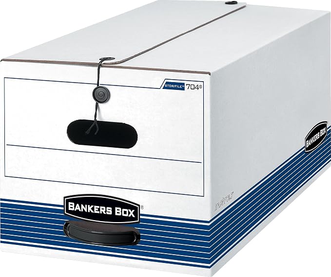 Bankers Box 0070503 STOR/FILE Storage Box, Legal, String and Button, White/Blue, 4/Carton