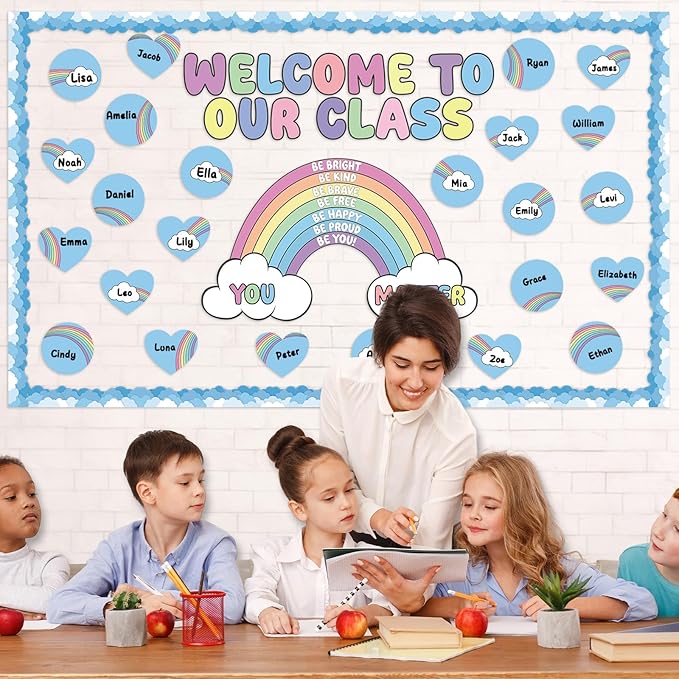 Summer Rainbow Bulletin Board Set Back to School Classroom Decoration Positive Affirmation Bulletin Board Inspirational Rainbow Cutouts for First Day of School Home Chalkboard Wall Door Decor