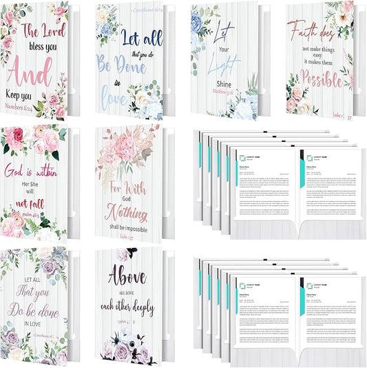 Qeeenar 24 Pack File Folders Organizer Christian Folders with Pockets 9x12 Inch Filing Organizer Document Holder Pocket Folder for School, Office, and Home(Flower Style)