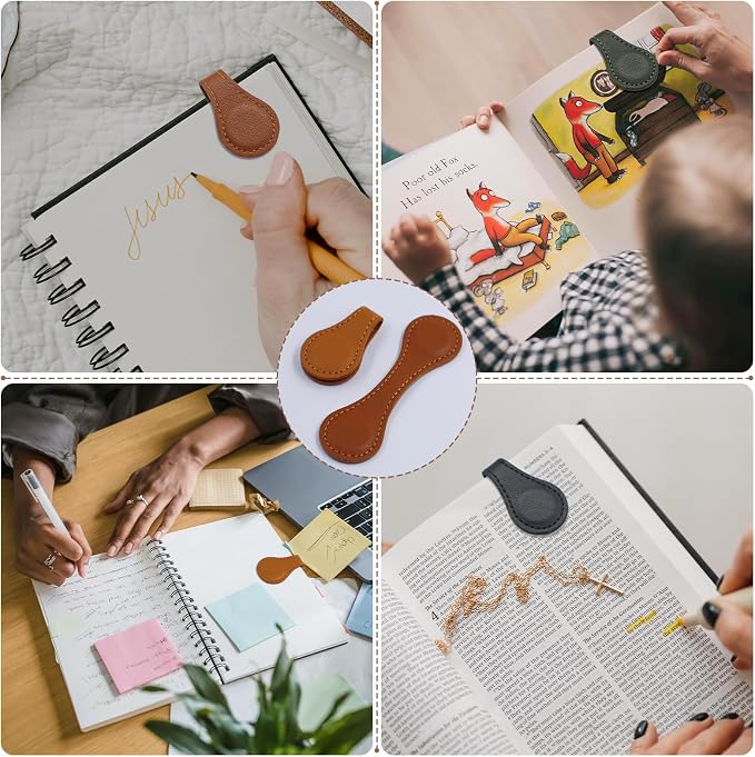 4 PCS Magnetic Leather Bookmarks for Teacher Appreciation Gifts, Timeless Magnetic Book Marks for Reading Women, Men, Book Lovers with Elegant Gift Box(Light Brown, Dark Brown, Vintage Green, Black)