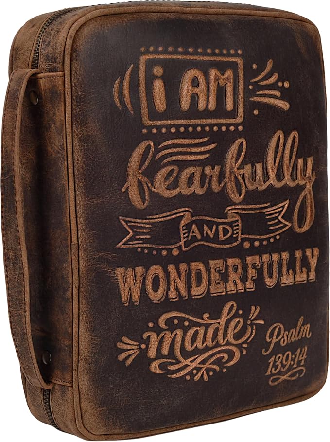 LEATHER VILLAGE Handmade Vintage Genuine Leather Embossed Bible Cover for Men & Women - Large Protective Bible Case & Organizer for Church, Travel & Study Christian Religious Antique Bookmark- Brown