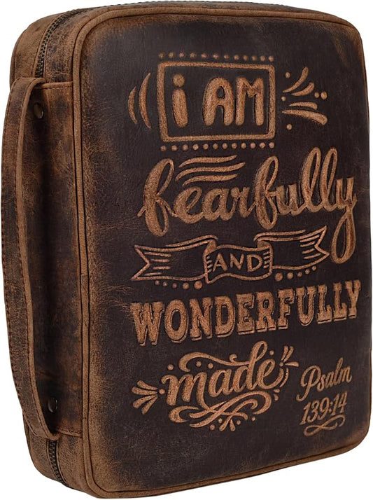 LEATHER VILLAGE Handmade Vintage Genuine Leather Embossed Bible Cover for Men & Women - Large Protective Bible Case & Organizer for Church, Travel & Study Christian Religious Antique Bookmark- Brown