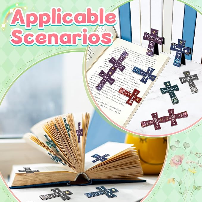25Pack Magnetic Bookmarks Bulk Cross Bible Bookmark Christian Bookmarks for Women Men Kids Adults Teacher Book Lovers Gifts, Book Marks for Reading Religious Verses Magnet Bookmark Clips (Vintage)