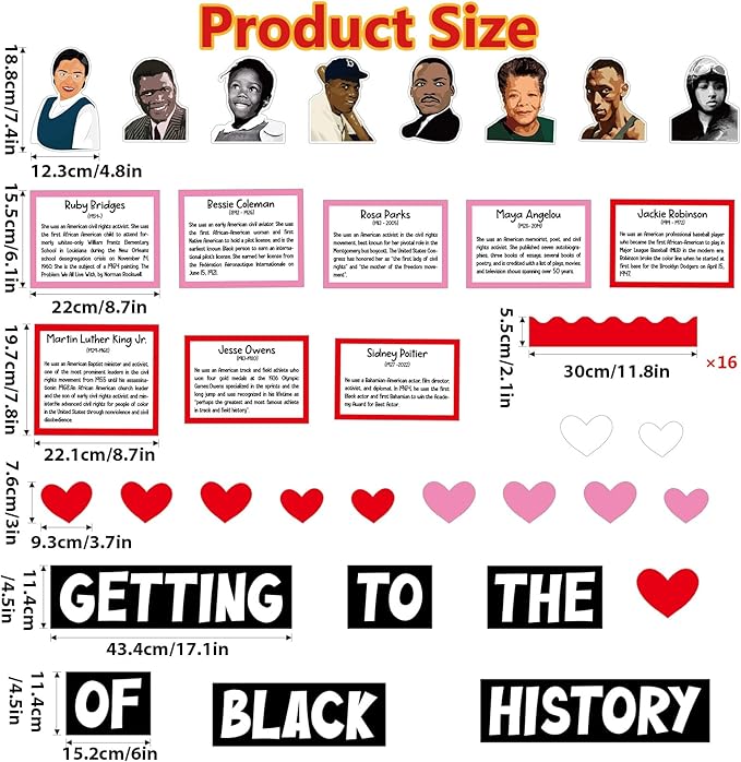 gisgfim Black History Month Bulletin Board Set Decorations African American Inspirational Classroom Decor Valentine’s Day Heart Cutouts for Wall Door Chalkboard Craft Educational School Home Supplies