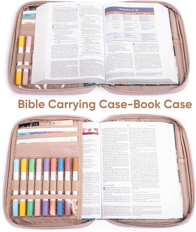 APLUFINE Quilted Bible Cover for Women, Zippered Organizer Bag with Sleeve for Study Supplies, Accessories & Journals, Church Carrying Gift for Girls, Book Carrying Case