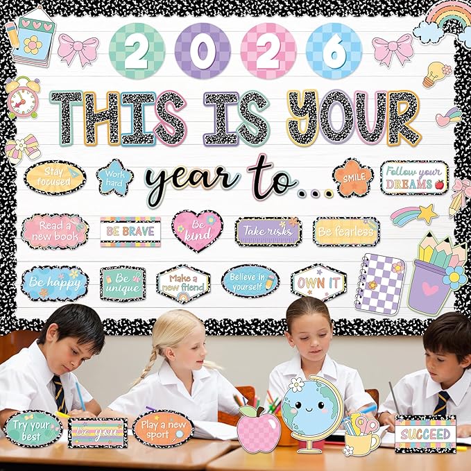 Eaasty Composition This is Your Year to Bulletin Board Set Composition Notebook Pencil Cutouts Motivational Welcome Back to School Classroom Decor for School Office Chalkboard Door Wall Decor Supply