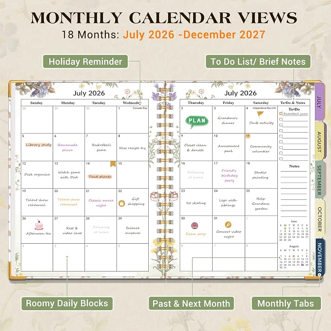 Academic Planner 2026-2027, 18 Months Weekly and Monthly Calendar Planner from July 2026 - December 2027, 7.3" x 10" B5 Large Hardcover Agenda Organizer Book with Tabs, Yearly Daily Planners for School Work Student Teacher, White Leopard