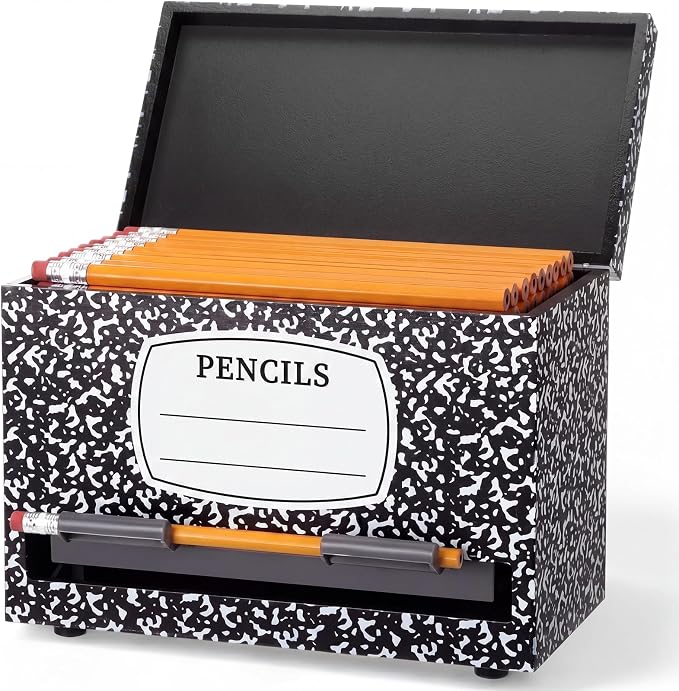 Yalikop 1 Pc Wooden Pencil Dispenser for Classroom Pastel Wood Pencils Holder for up to 200 Pencils Reusable Straw Dispenser for Home Office Teachers Supplies Storage (Notebook,Black)